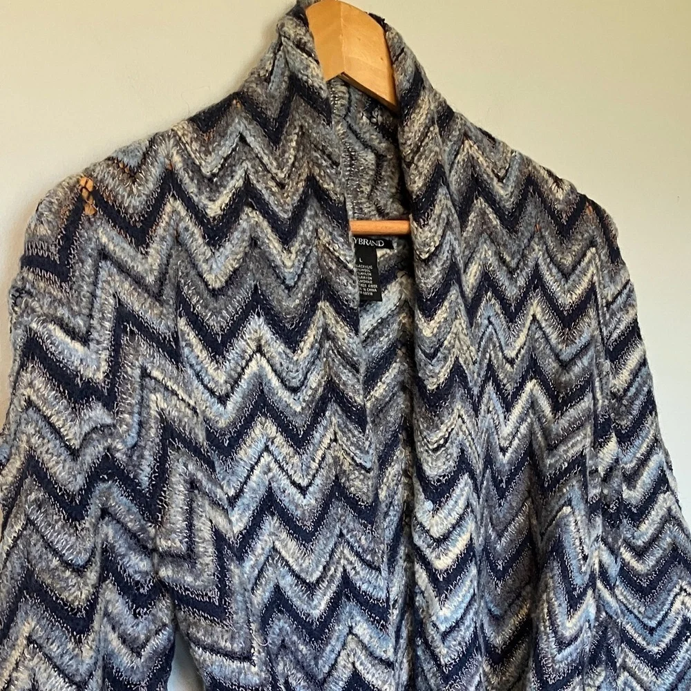 Lucky Brand Chevron Patterned Blue Wool Mohair Blend Cardigan with Belt - Picture 4 of 6